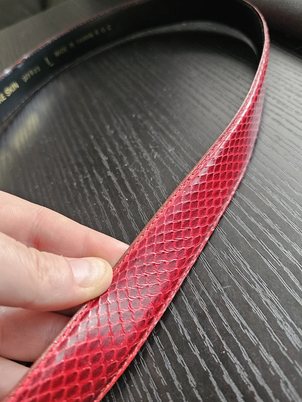 Vintage 1970-1980's Red Genuine-Snakeskin Leather Belt with Gold Buckle